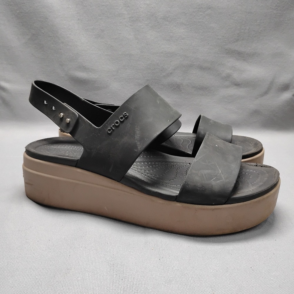Crocs Brooklyn Low Wedge Sandal Womens 10 Black Mushroom Platform 206453